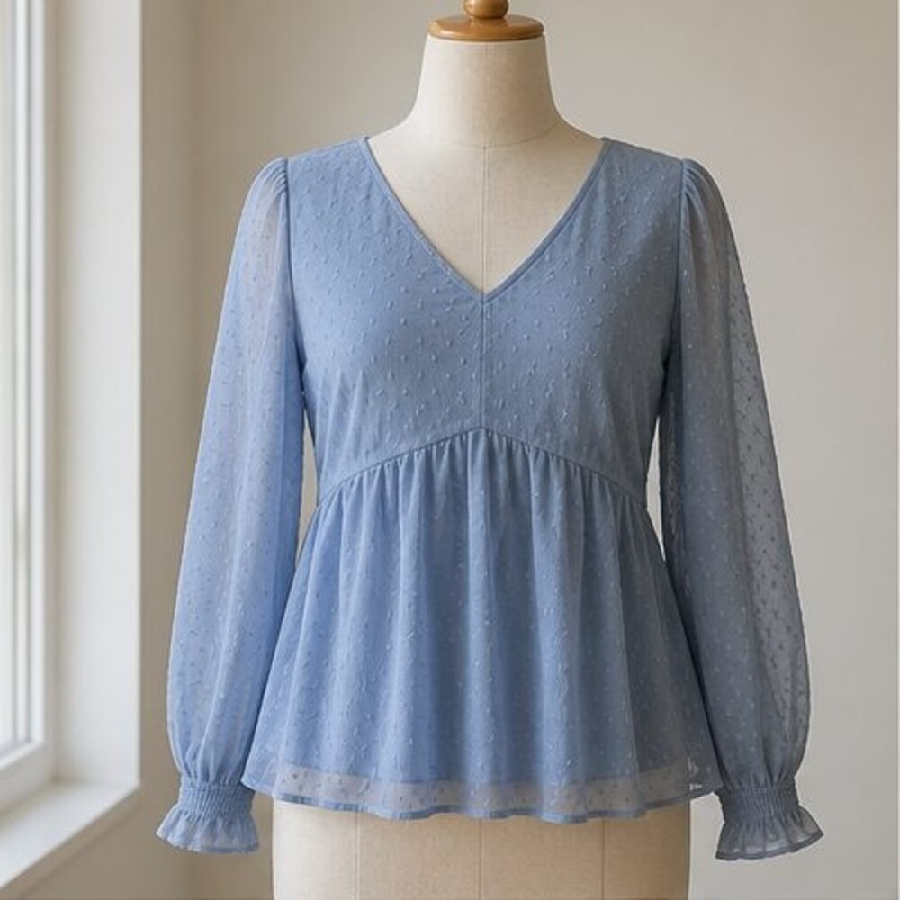 Blue V Neck Top
